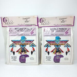 Vintage PRETTY PUNCH Needle Hook Embroidery Kit Aztec Southwestern - Lot of 2